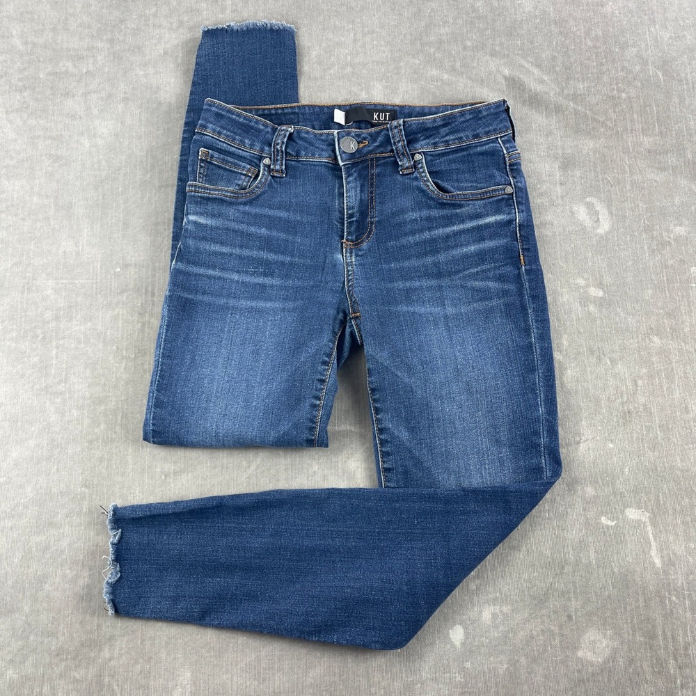 Kut from the Kloth Women 2 Blue Connie Ankle Skinny Jeans Raw Hem